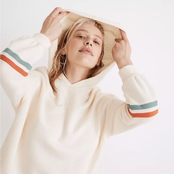Madewell MWL Airyterry Hoodie Sweatshirt Stripe Sleeve Edition - Picture 1 of 7
